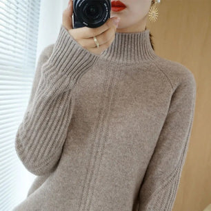 Women's Polyester Mock Neck Full Sleeve Casual Pullover Sweaters