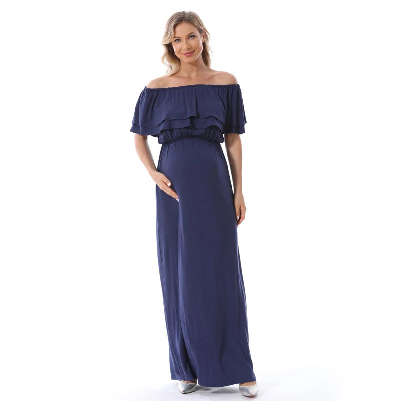 Women's Spandex Square-Neck Short Sleeve Solid Maternity Dress