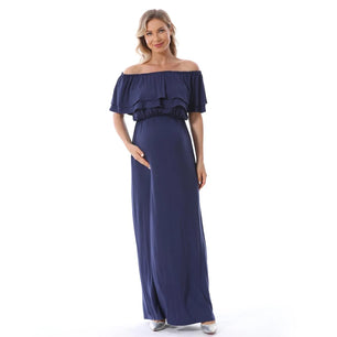 Women's Spandex Square-Neck Short Sleeve Solid Maternity Dress