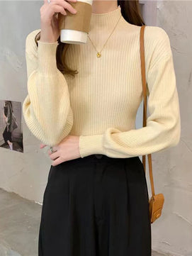 Women's Acrylic Mock Neck Long Sleeves Casual Wear Sweaters