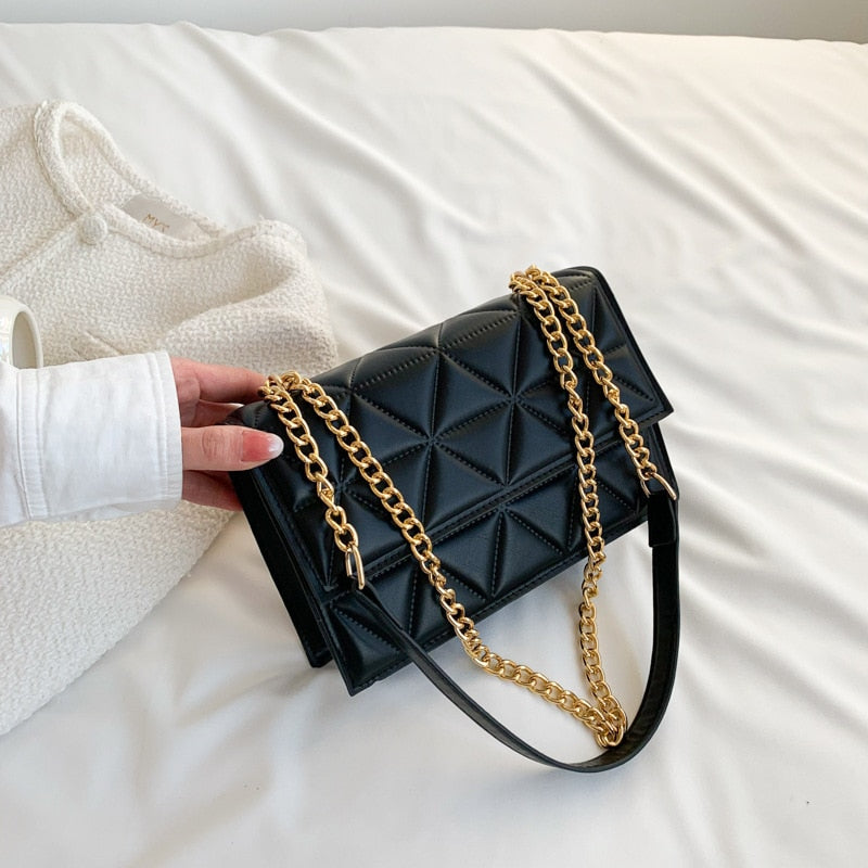 Women's PU Leather Cover Closure Geometric Pattern Shoulder Bag