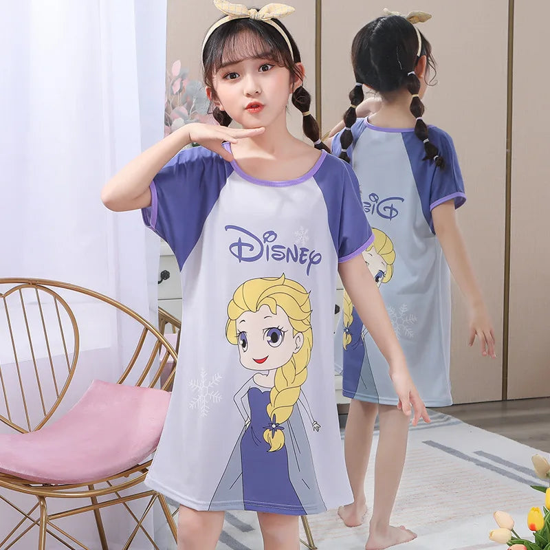 Kid's Girl Polyester O-Neck Short Sleeve Trendy Summer Nightgowns