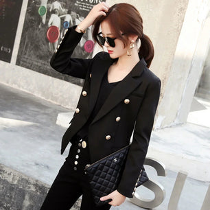 Women's Polyester Notched Full Sleeves Double Breasted Blazer