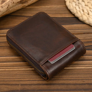 Men's Genuine Leather Solid Pattern Card Holder Trendy Wallets