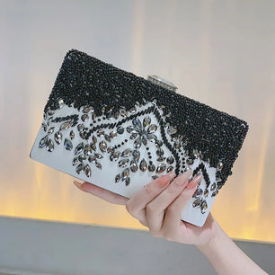 Women's Metallic Hasp Closure Rhinestone Vintage Wedding Clutch