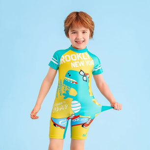 Kid's Boy Nylon O-Neck Short Sleeves Swimwear Trendy One-Piece