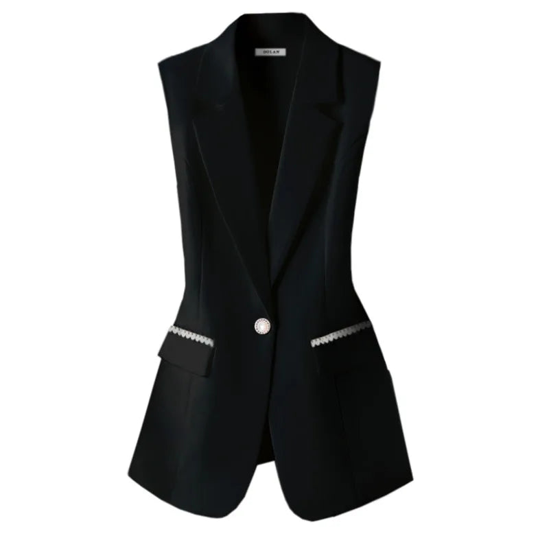 Women's Cotton Notched Sleeveless Single Breasted Casual Blazer