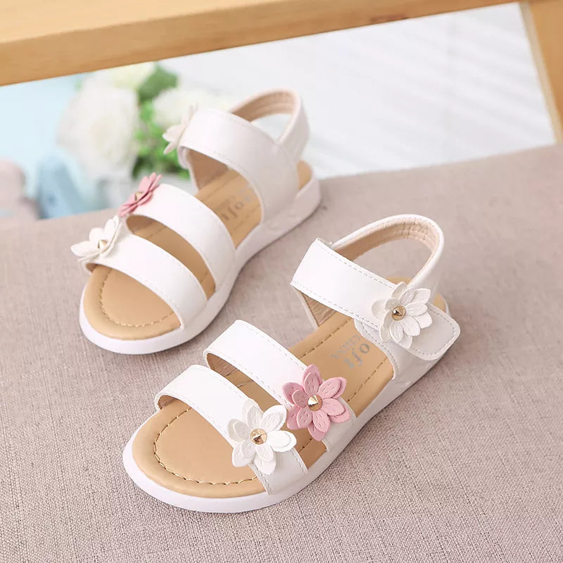 Kid's Open Toe Floral Pattern Hook Loop Closure Party Sandals