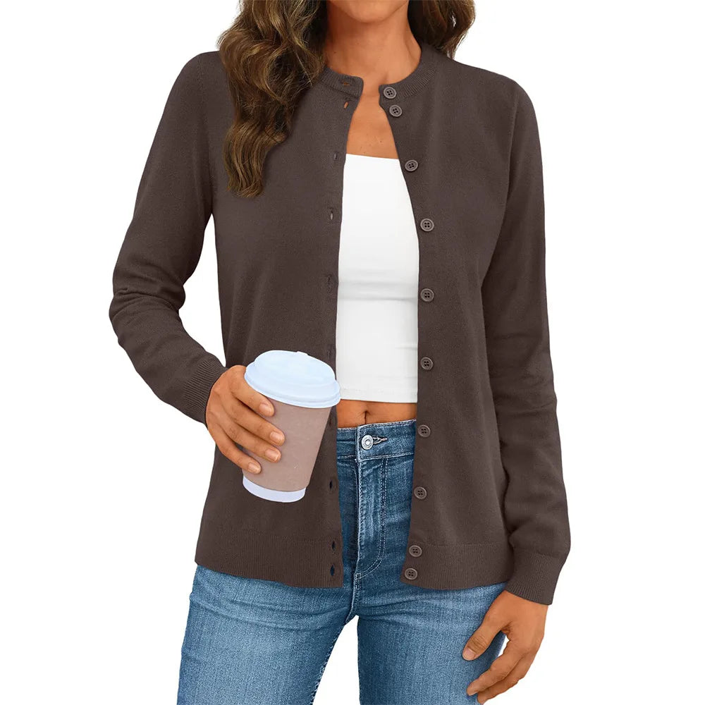 Women's Polyester Long Sleeve Single Breasted Solid Cardigan