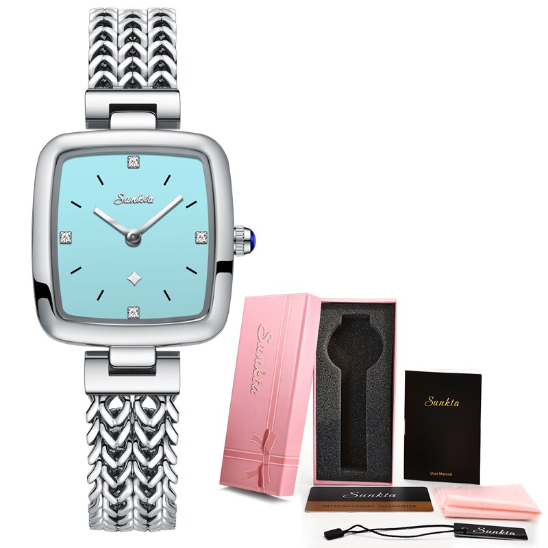 Women's Stainless Steel Case Push Button Hidden Clasp Watch