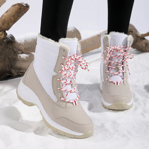 Women's PU Round Toe Lace-Up Closure Casual Wear Winter Shoes