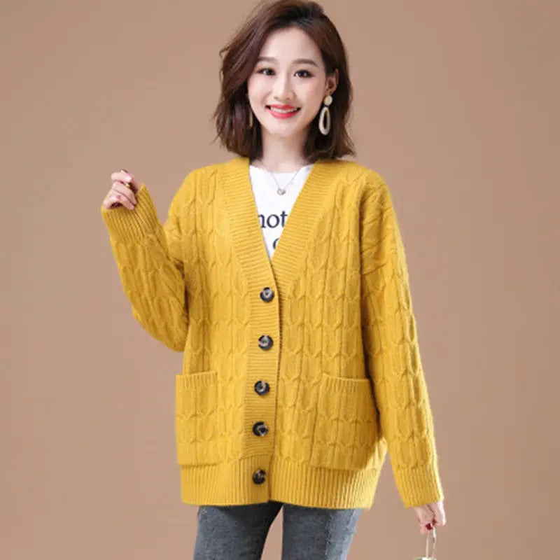 Women's Acetate V-Neck Full Sleeves Knitted Pattern Sweater