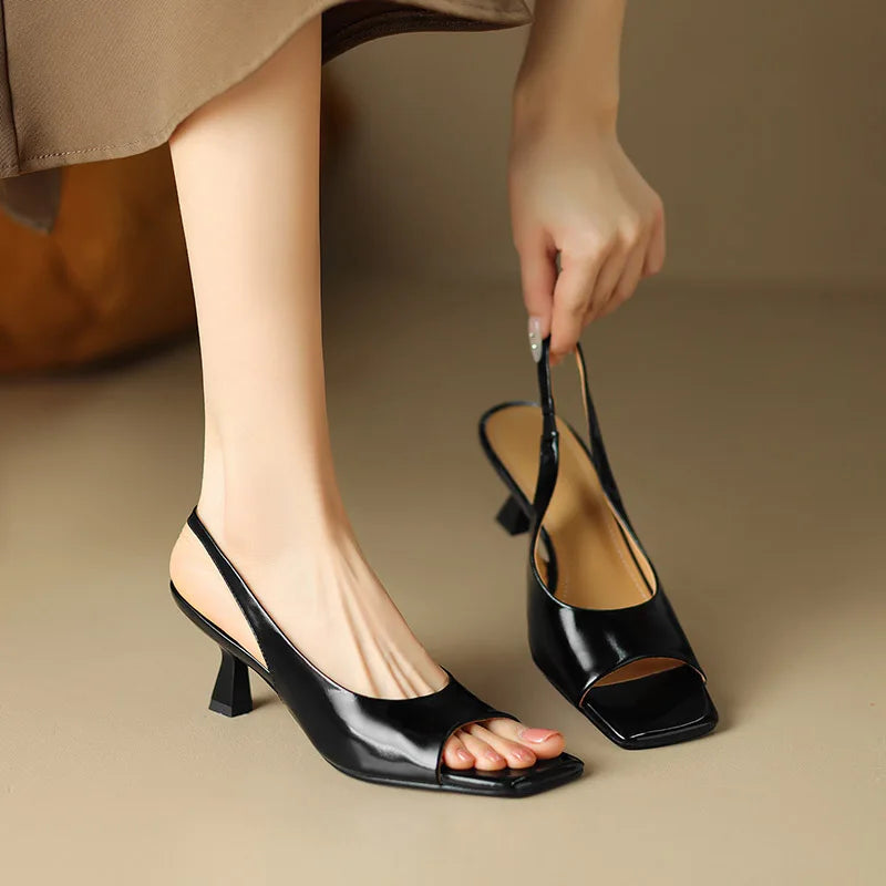 Women's Split Leather Square Toe Slip-On Closure Trendy Sandals
