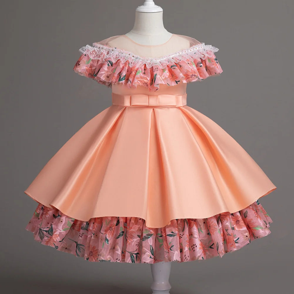 Kid's Girl Polyester O-Neck Sleeveless Pleated Princess Dress