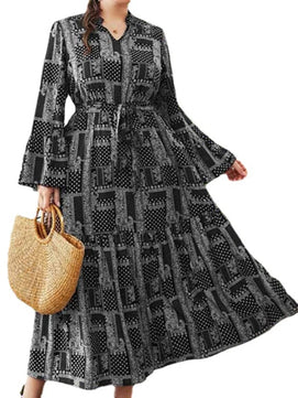 Women's Arabian Polyester Full Sleeves Printed Pattern Dress