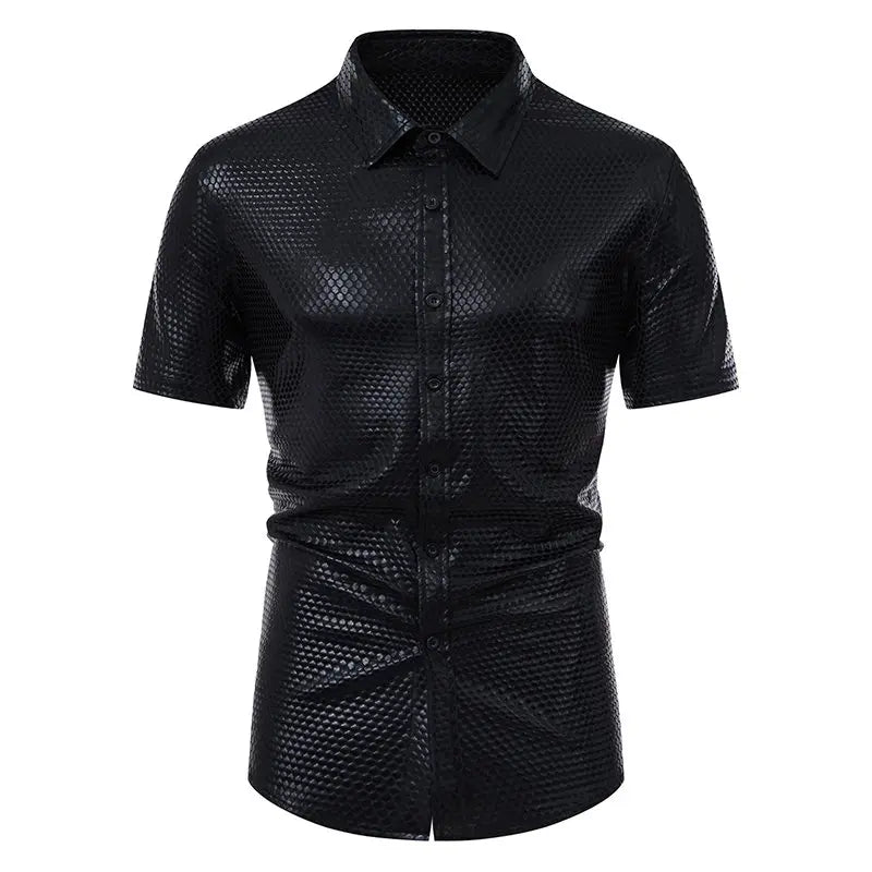 Men's Polyester Turndown Collar Short Sleeves Casual Wear Shirts