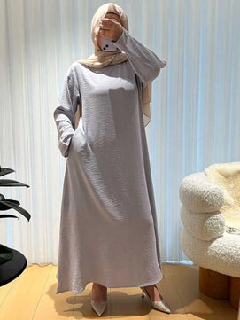 Women's Arabian Polyester Full Sleeves Solid Pattern Long Dress