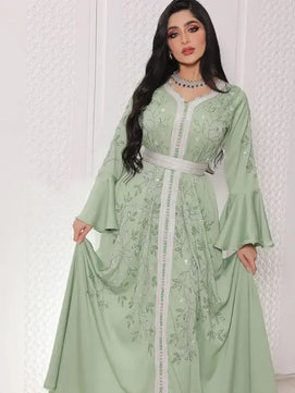 Women's Arabian Polyester Full Sleeve Embroidery Pattern Dress