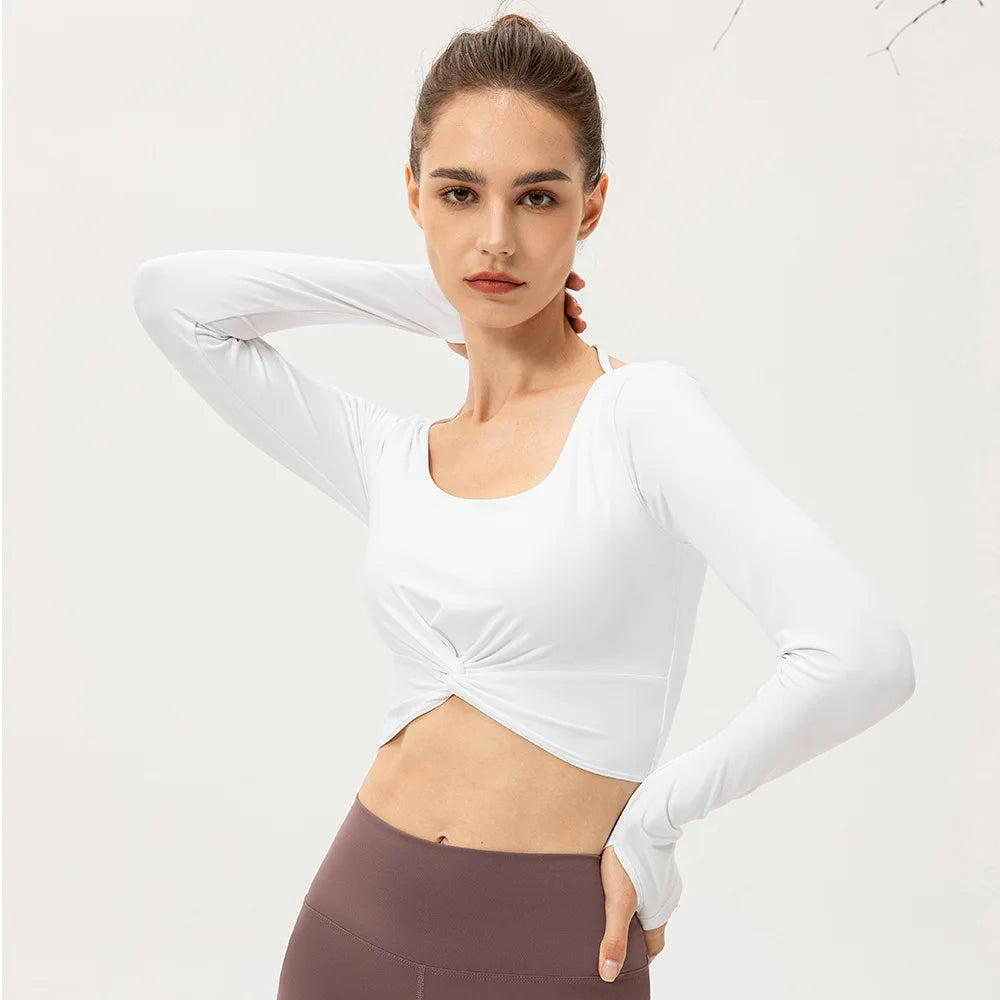 Women's Nylon Long Sleeves Seamless Workout Fitness Crop Top