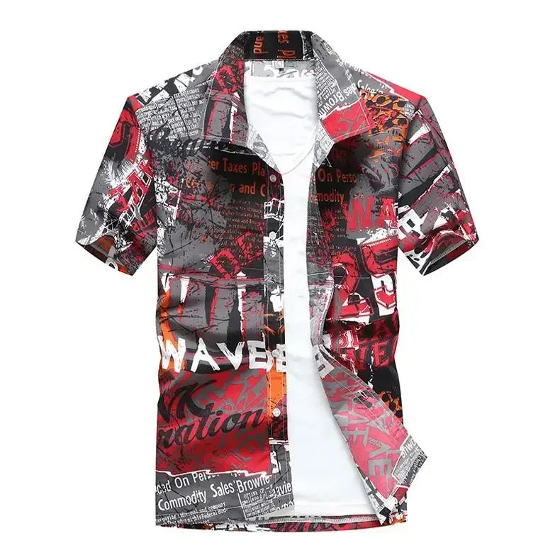 Men's Polyester Turn-Down Collar Short Sleeves Casual Wear Shirts