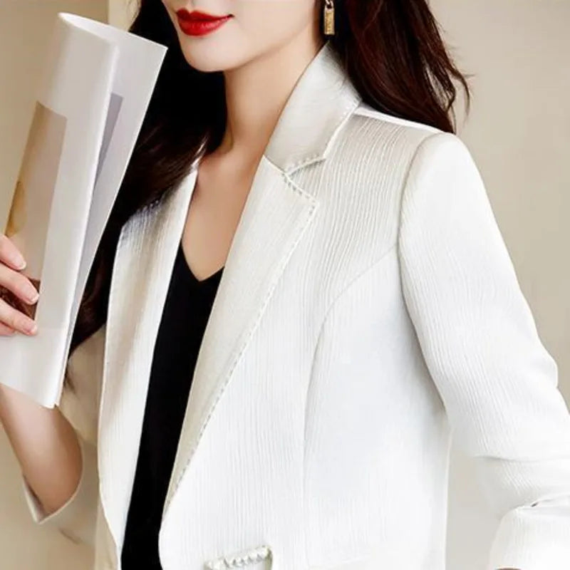 Women's Cotton Notched Long Sleeves Solid Pattern Casual Blazer