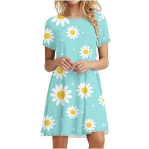 Women's Polyester Short Sleeves Floral Pattern Mini Casual Dress