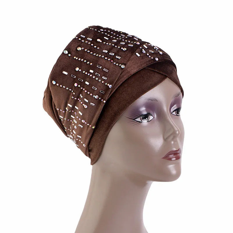 Women's Arabian Polyester Head Wrap Beaded Pattern Casual Hijabs