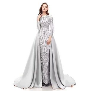 Women's Polyester O-Neck Full Sleeves Mermaid Bridal Wedding Dress