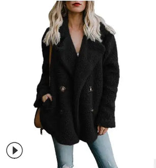 Women's Faux Fur Turn-Down Collar Long Sleeves Solid Jacket