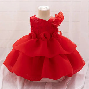 Kid's Girl Polyester Square-Neck Short Sleeves Ruffle Dress