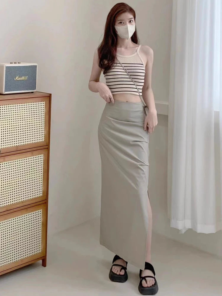 Women's Polyester High Waist Solid Pattern Casual Wear Skirts