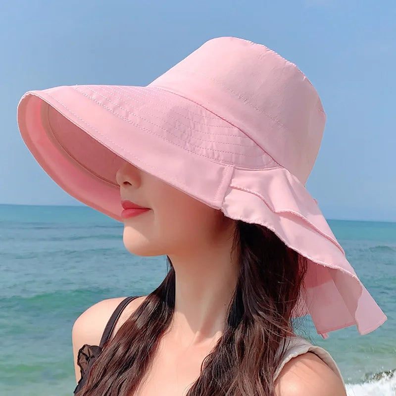 Women's Cotton Solid Pattern Sun Protection Trendy Beach Hat