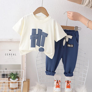 Kid's Cotton O-Neck Short Sleeve Letter Pattern Trendy Clothes