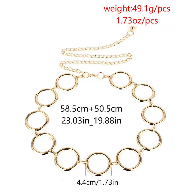 Women's Metal High Waist Buckle Closure Solid Pattern Chain Belts