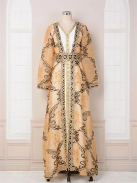 Women's Arabian Polyester Full Sleeves Printed Pattern Dress