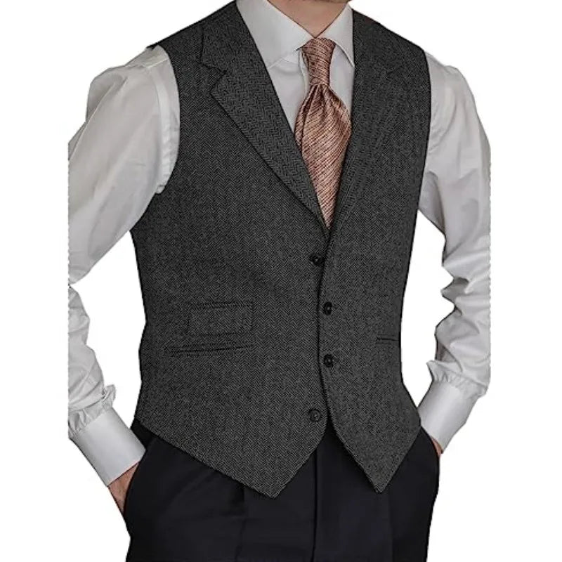 Men's Cotton V-Neck Sleeveless Plain Single Breasted Formal Vests