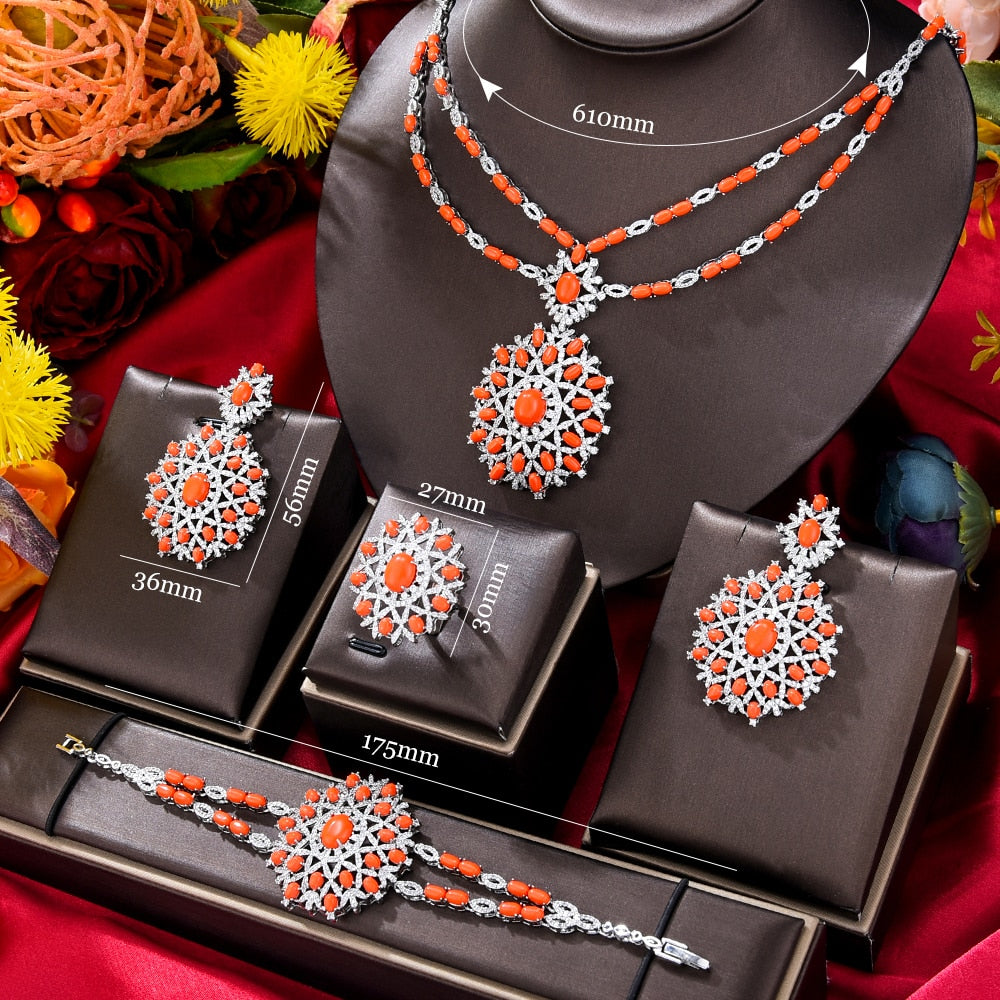 Women's Copper Cubic Zirconia Trendy Bridal Wedding Jewelry Set