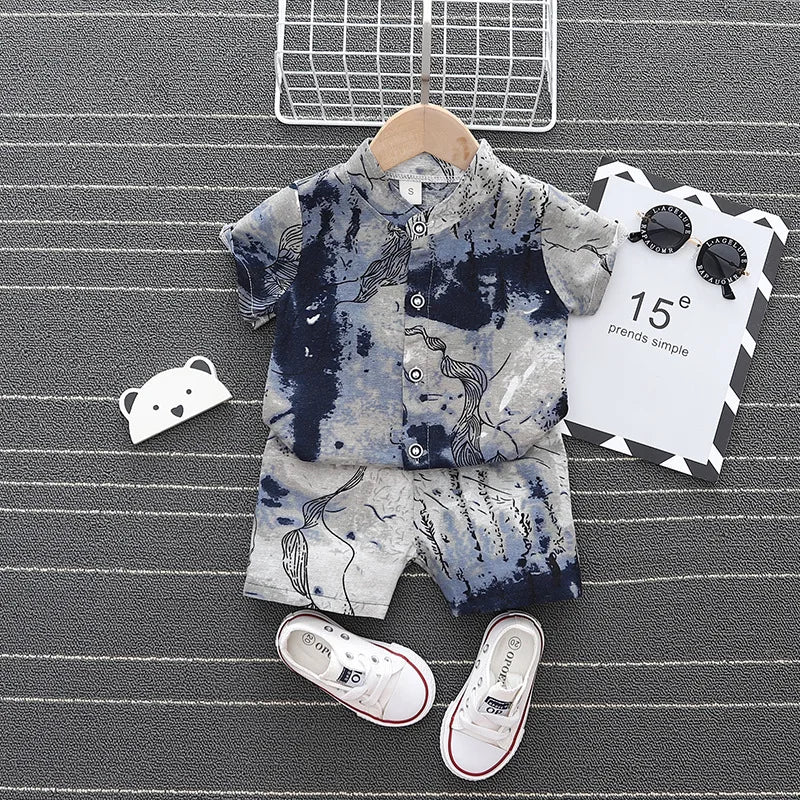 Kid's Boys Cotton Short Sleeves Printed Pattern Casual Clothes