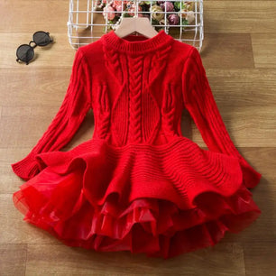 Kid's Girl Polyester O-Neck Long Sleeves Ruffle Pattern Dress