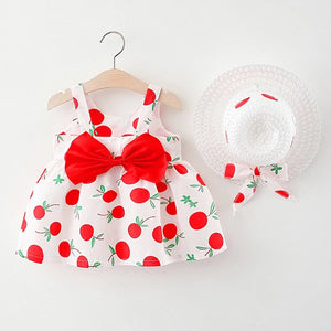 Kid's Square-Neck Cotton Sleeveless Printed Pattern Princess Dress