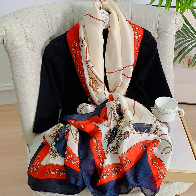 Women's Silk Neck Wrap Printed Pattern Trendy Beach Scarves