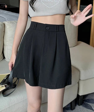 Women's Cotton High Waist Button Fly Casual Plain Pattern Shorts