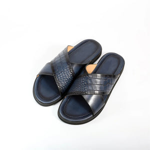 Men's Genuine Leather Round Toe Slip-On Closure Luxury Slippers