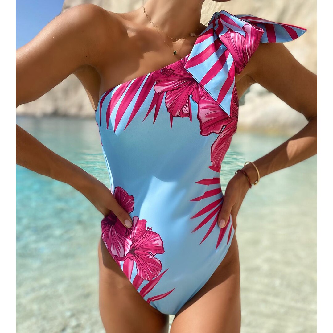 Women's Polyester Printed Pattern Bathing One Piece Swimwear