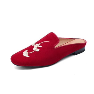 Women's Suede Round Toe Slip-On Closure Casual Embroidery Shoes