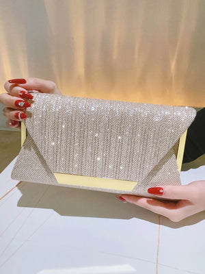Women's Polyester Flap Closure Sequined Pattern Wedding Clutch