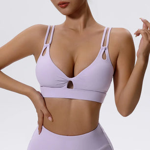 Women's Nylon V-Neck Breathable Fitness Yoga Workout Crop Top