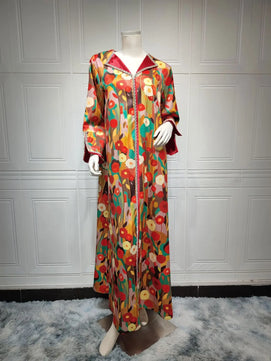 Women's Arabian Polyester Full Sleeve Floral Pattern Casual Dress