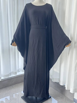 Women's Arabian Polyester Full Sleeves Solid Pattern Long Dress