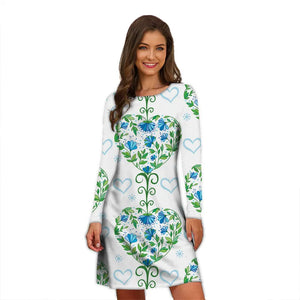 Women's Polyester O-Neck Long Sleeves Mini Casual Vintage Dress